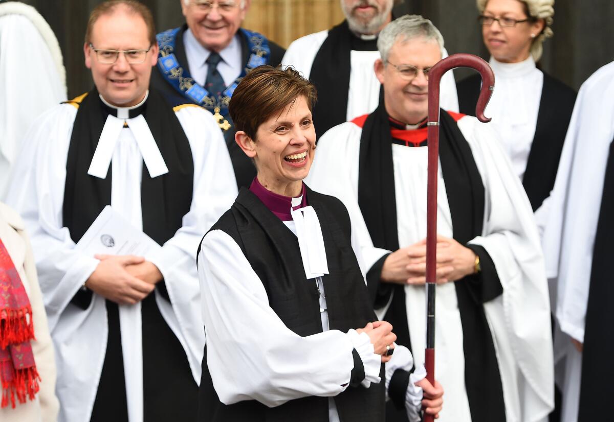 The Rev. Libby Lane leaves York Minster after being consecrated as the eighth Bishop of Stockport on Jan. 26 in York, England.