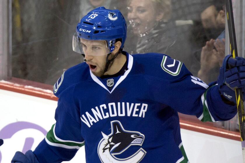 Canucks center Nick Bonino celebrates after scoring against the Washington Capitals during a game in Vancouver last month.