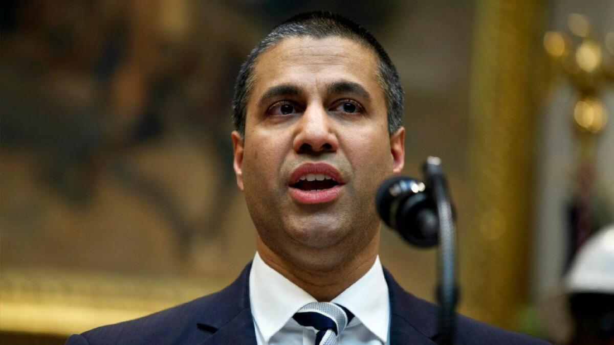Federal Communications Commission Chairman Ajit Pai speaks during a White House event in April on the deployment of 5G technology.