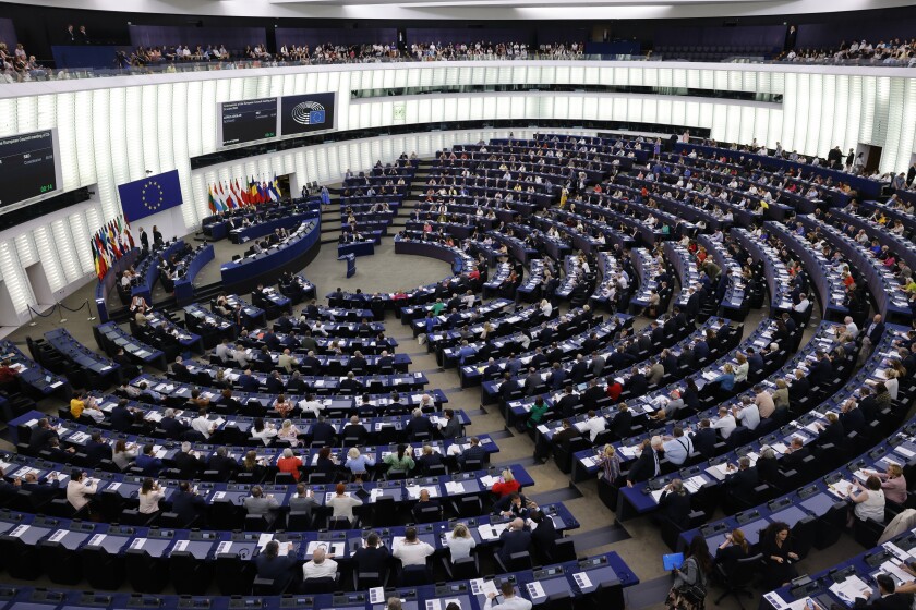 A wide view inside the European Parliament.