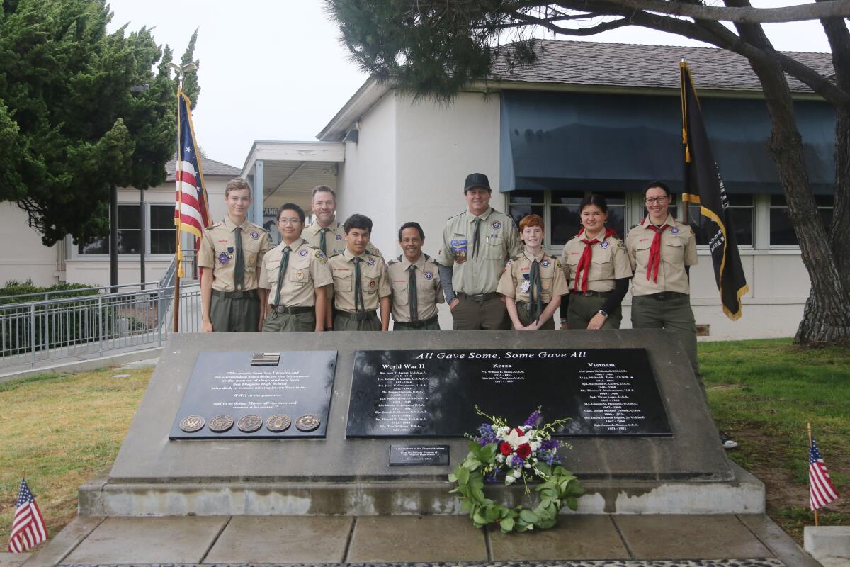 BSA Troop of Solana Beach at the SDA memorial on Memorial Day.