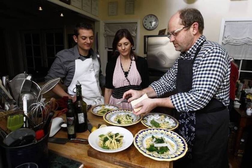 Los Angeles Times Food Editor Russ Parsons teaches Carter Calhoun and his fiancee, Meghan Garvey, how to prepare basic pasta that can be a jumping-off point for several dishes.