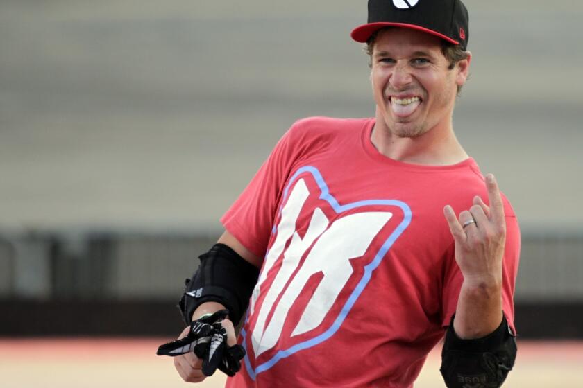 Morgan Wade celebrates after winning gold in the X Games BMX Big Air Final at Irwindale Event Center on Friday.