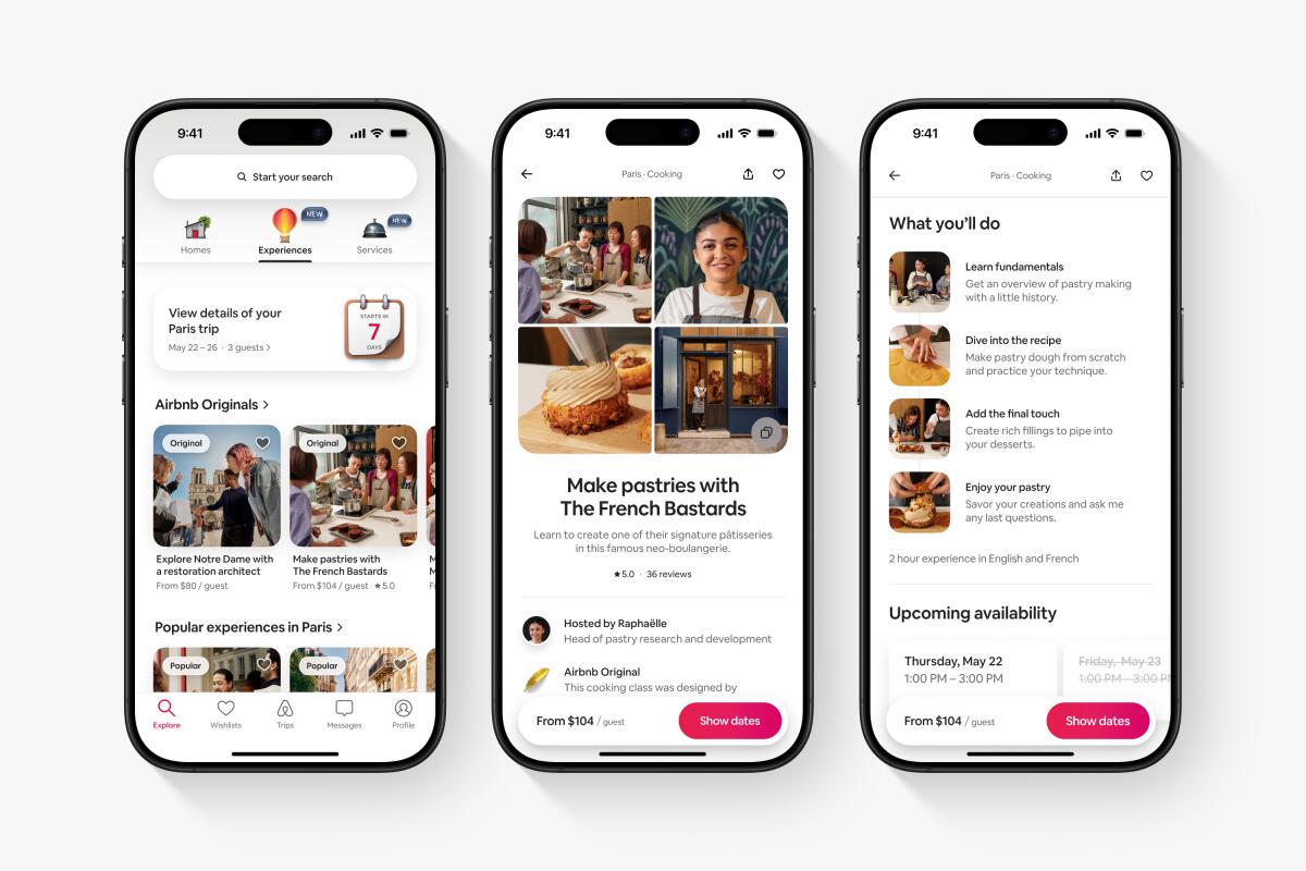 Three phones show the Airbnb app.