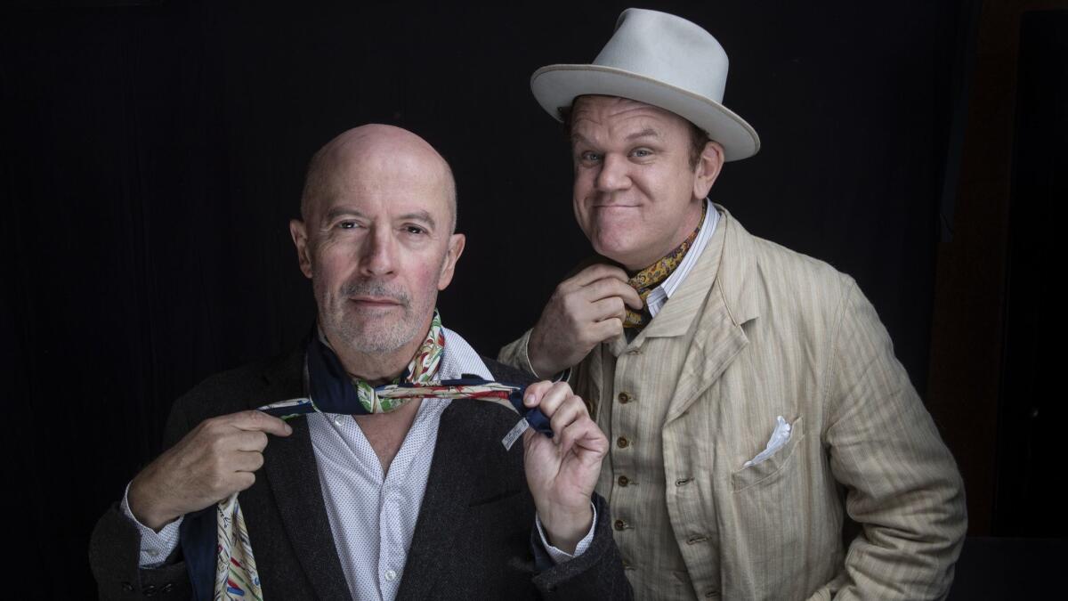 Jacques Audiard, left, and John C. Reilly sit for portraits at the Sunset Marquis in West Hollywood, Calif., on Sept. 24, 2018.