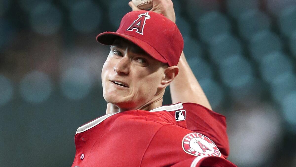 Angels starter Garrett Richards delivers a pitch during the team's 4-0 win over the Houston Astros on Wednesday.
