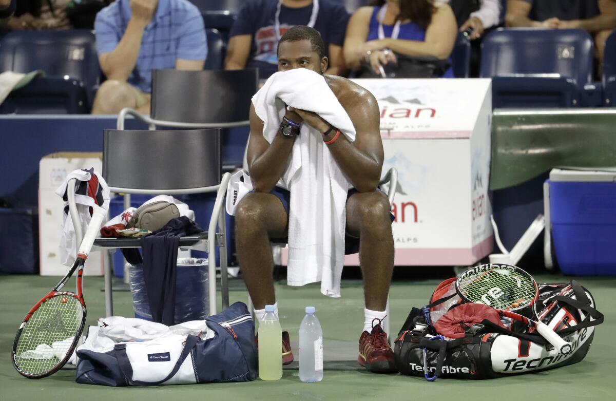 Donald Young reacts after losing the second set to Ivo Karlovic during the U.S. Open on Sept. 1.