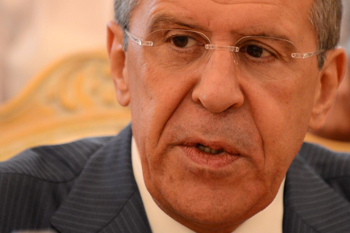 Russia's Foreign Minister Sergey Lavrov speaking in Moscow on Thursday.