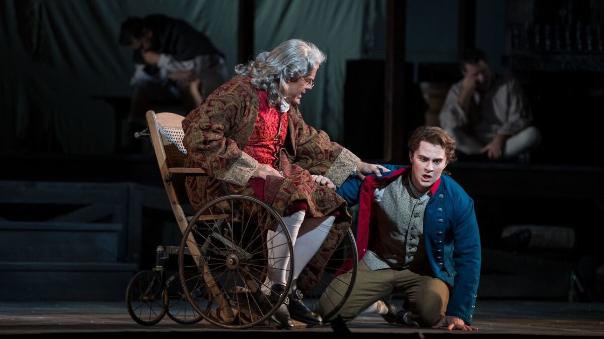 Kelsey Grammar and Jack Swanson in "Candide."