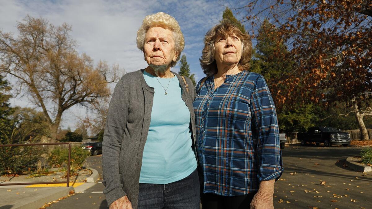 A lawsuit against Pacific Gas & Electric has been filed on behalf of Lila Williams, 93, left, and her daughter Louise Howell, 66, who both lost their homes in the Camp fire.