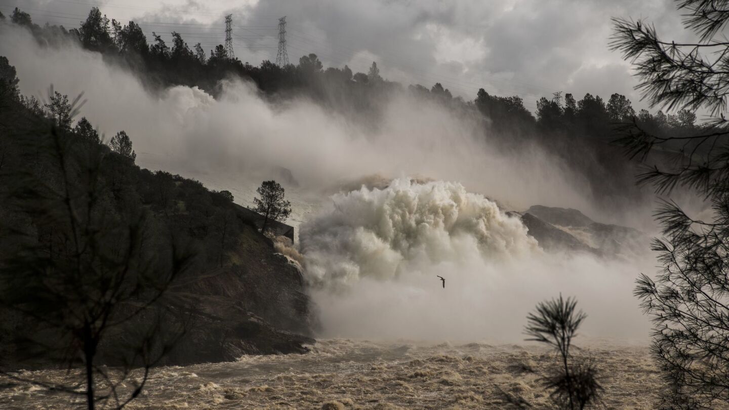 OROVILLE, CA FEBRUARY 10, 2017 -- Water cascades down the spillway below the Oroville dam. The wate