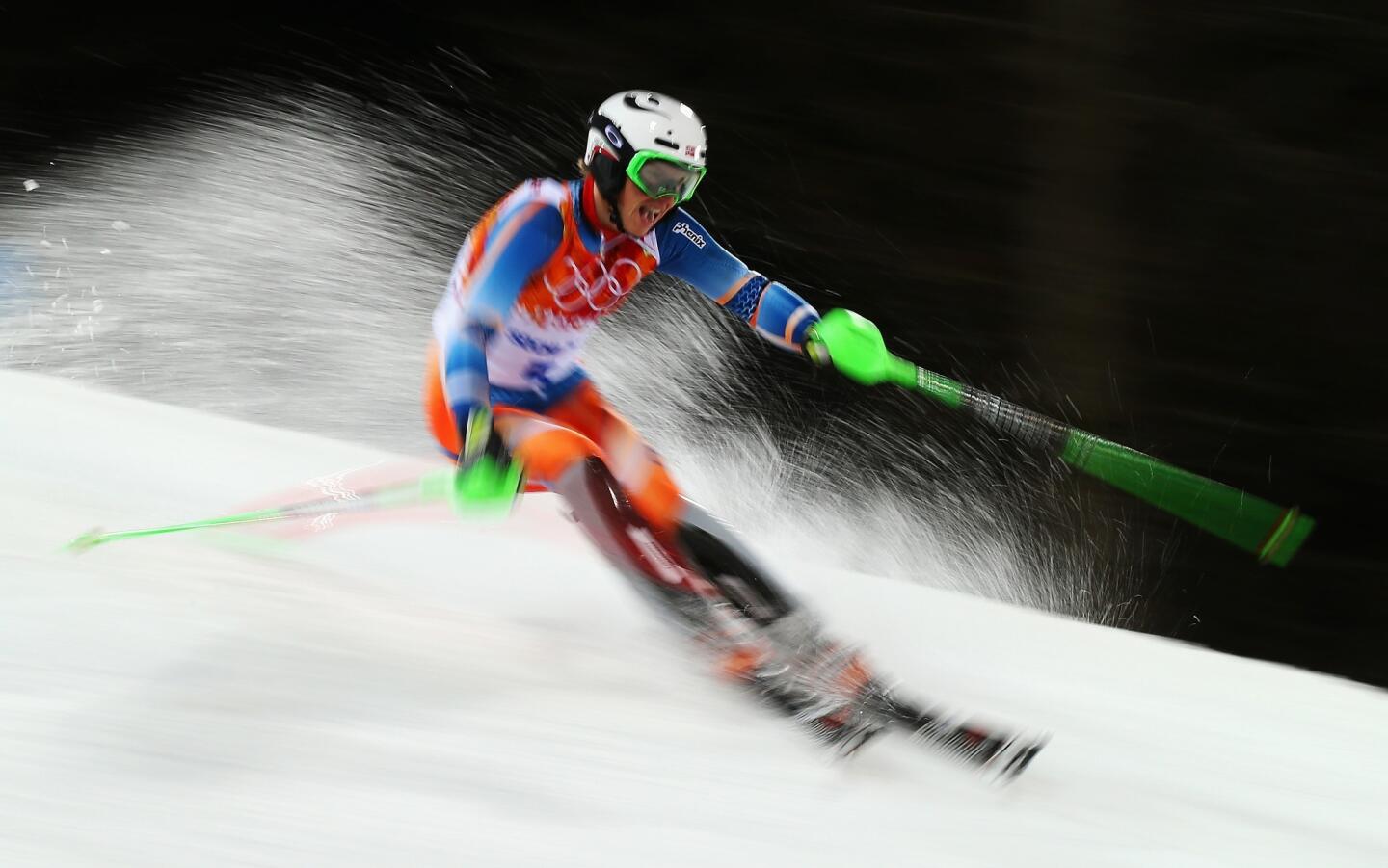 Henrik Kristoffersen of Norway competes in the men's slalom.