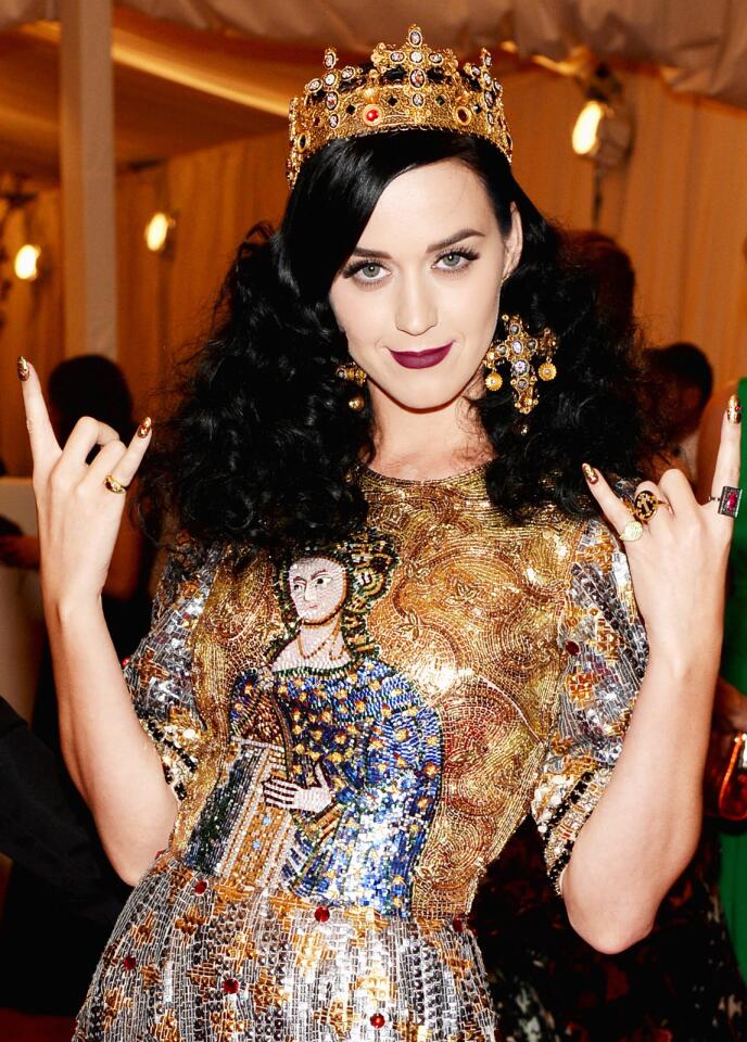 Katy Perry wears a crown at the 2013 Costume Institute Gala at the Metropolitan Museum of Art.