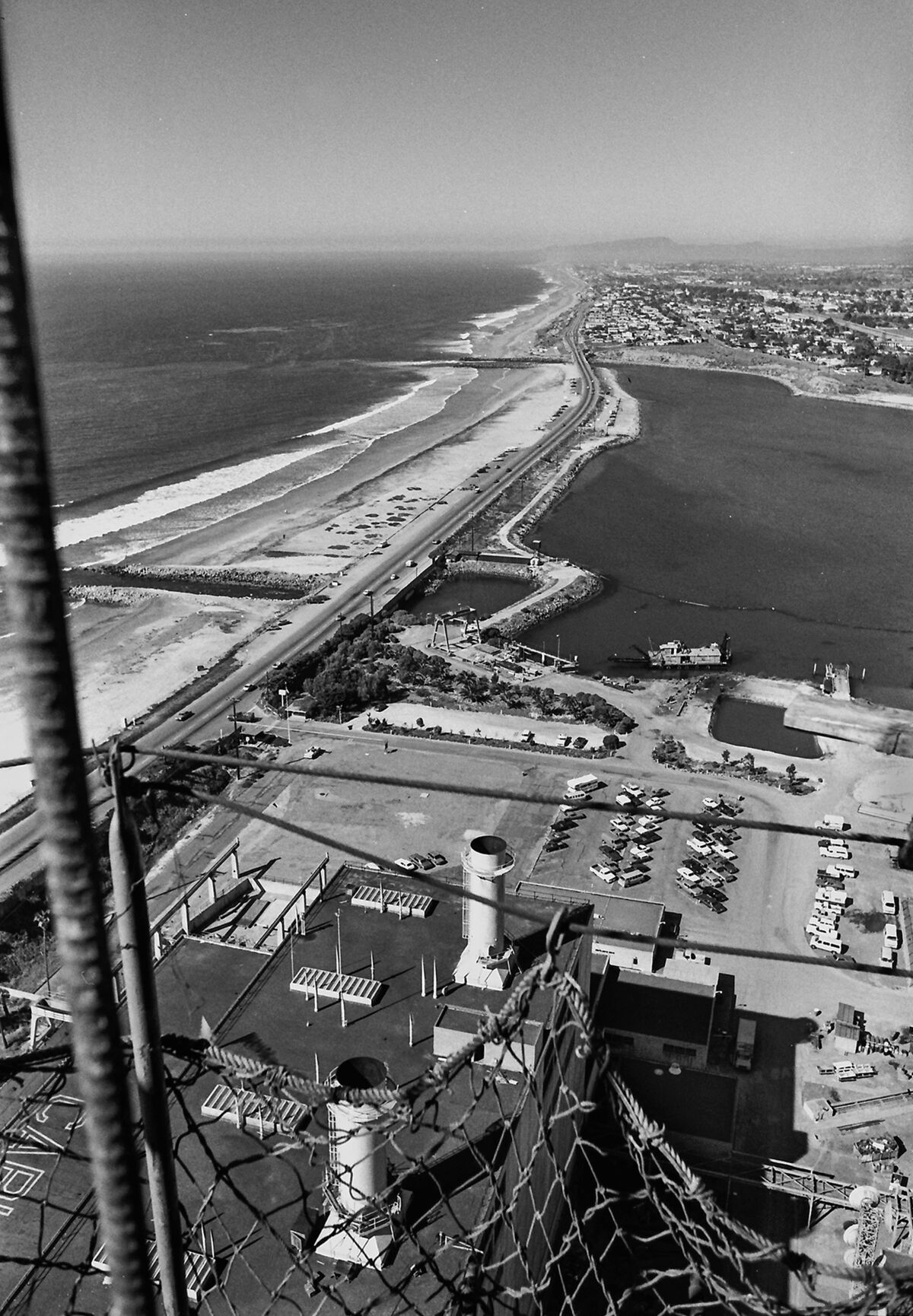 A view from the top of smokestack under construction in 1977. The photographer rode up the middle in a construction elevator.