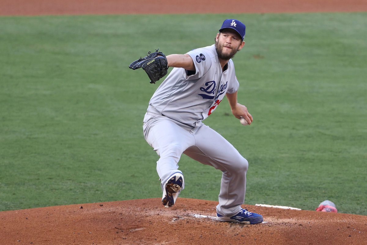 Dodgers pitcher Clayton Kershaw delivers during the first inning against the Angels.