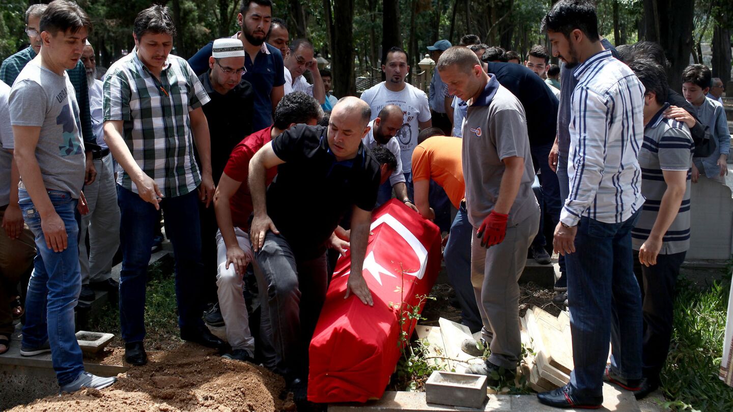 Taxi driver Mustafa Biyikli, who died in Tuesday's airport attack, is buried on Wednesday in Istanbul, Turkey.