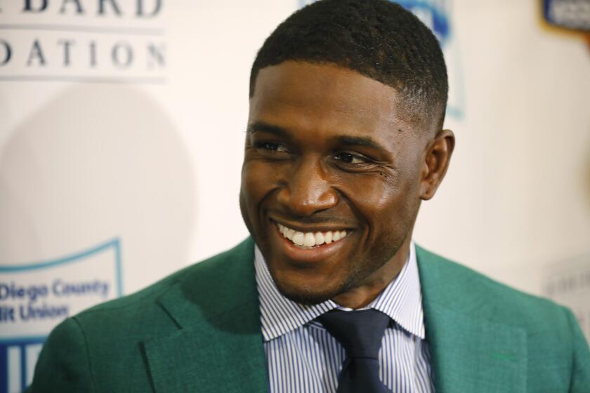Former NFL running back Reggie Bush was inducted into the Breitbard Hall of Fame in San Diego on Feb. 12, 2020.