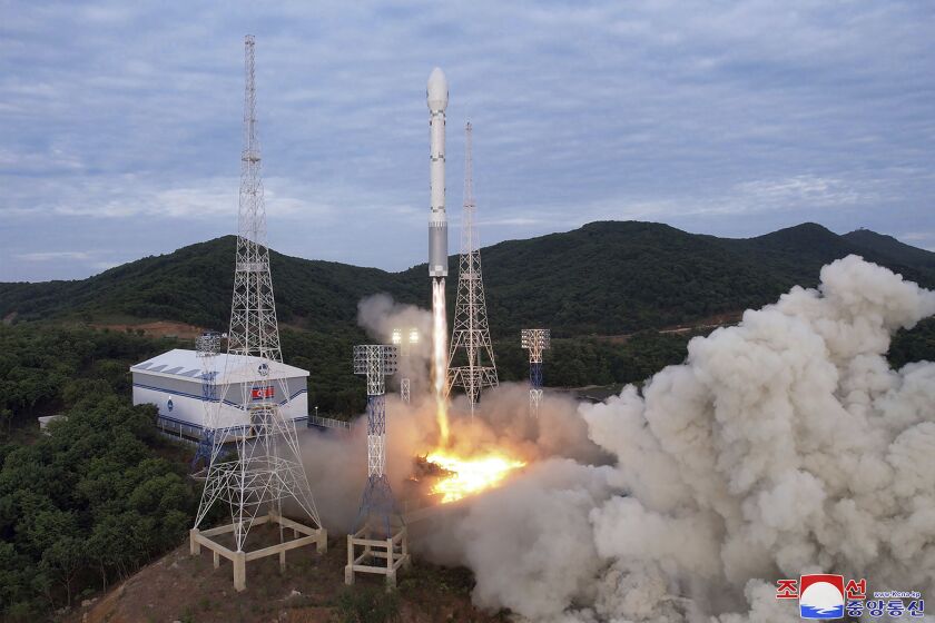 This photo provided by the North Korean government, shows what it says a launch of the newly developed Chollima-1 rocket carrying the Malligyong-1 satellite at the Sohae Satellite Launching Ground Wednesday, May 31, 2023. Independent journalists were not given access to cover the event depicted in this image distributed by the North Korean government. The content of this image is as provided and cannot be independently verified. Korean language watermark on image as provided by source reads: "KCNA" which is the abbreviation for Korean Central News Agency. (Korean Central News Agency/Korea News Service via AP)
