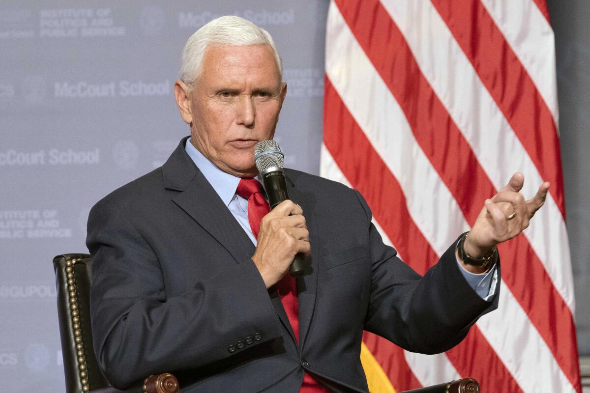 Former Vice President Mike Pence speaks to students at Georgetown University in Washington in October 2022.