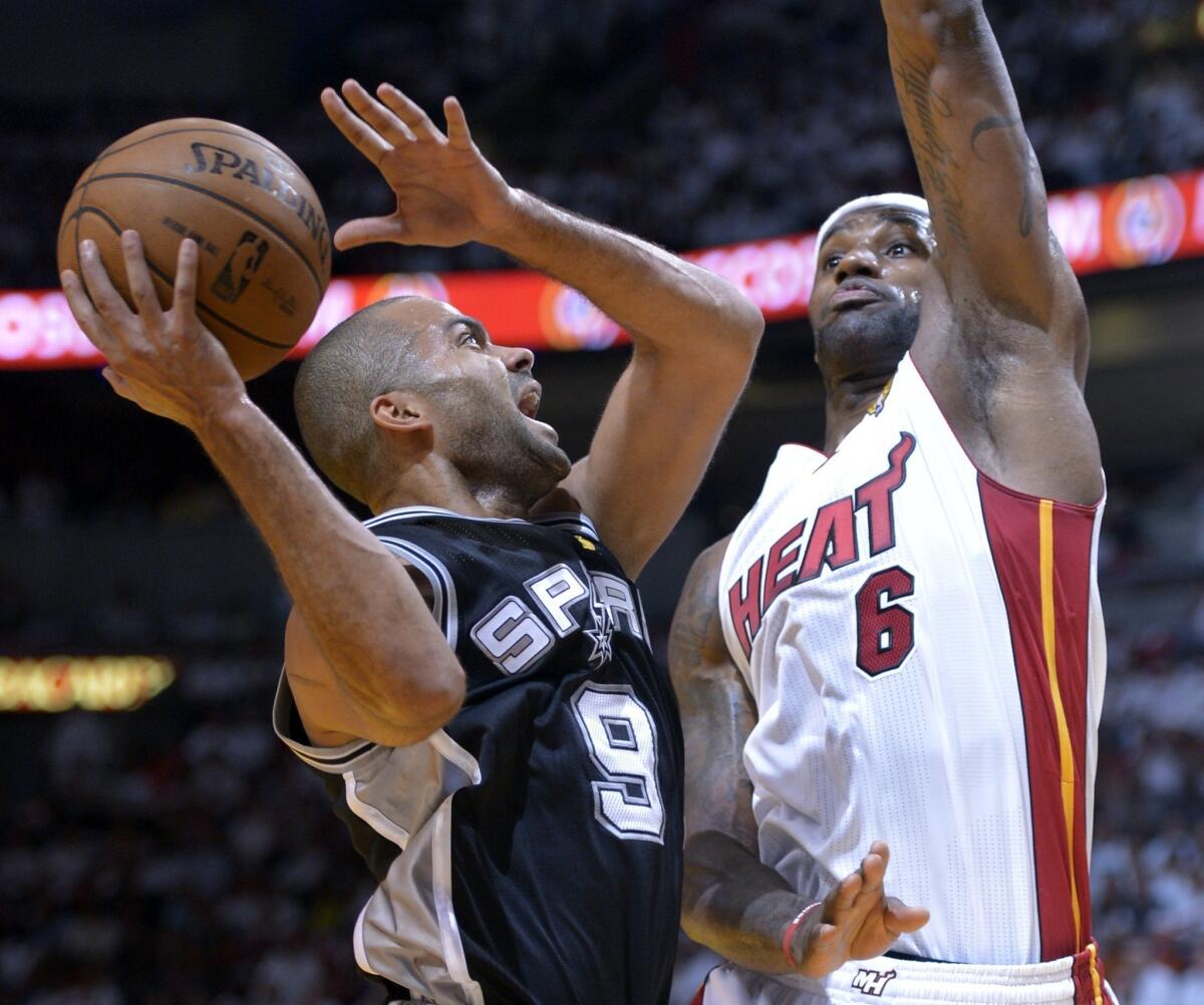 San Antonio's Tony Parker, left, and Miami's LeBron James are considered top candidates for the NBA Finals MVP award.