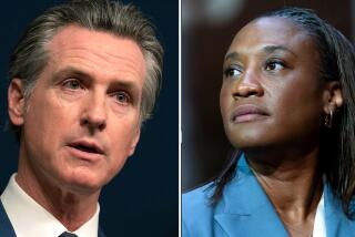 LEFT: California Gov. Gavin Newsom discusses three gun control measures he signed during a news conference in Sacramento, Calif., Tuesday Sept, 26, 2023. (AP Photo/Rich Pedroncelli) RIGHT: Laphonza Butler, D-Calif., is seen during a re-enactment of her swearing-in ceremony to the Senate on Tuesday, Oct. 3, 2023, on Capitol Hill in Washington. (AP Photo/Stephanie Scarbrough)