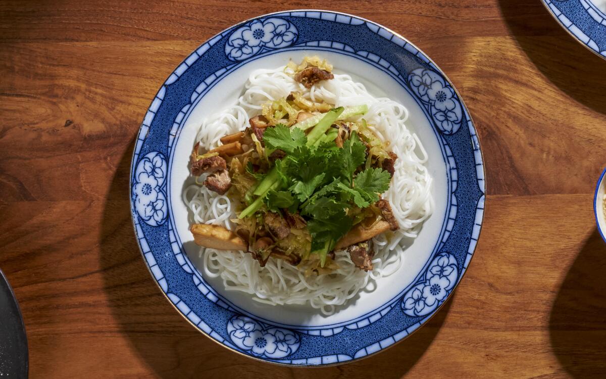 Bun Bowls with Sauteed Cabbage, Mushrooms, and Leftover Spare Ribs