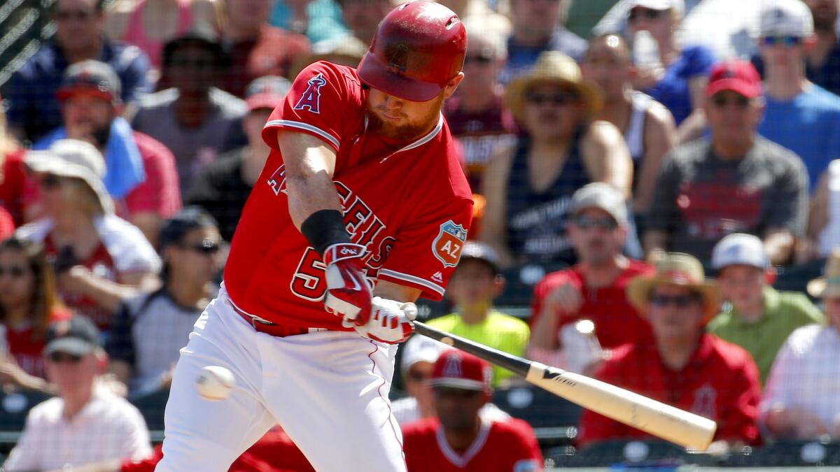 Angels right fielder Kole Calhoun, shown during a game March 15, homered against the Padres on Saturday.