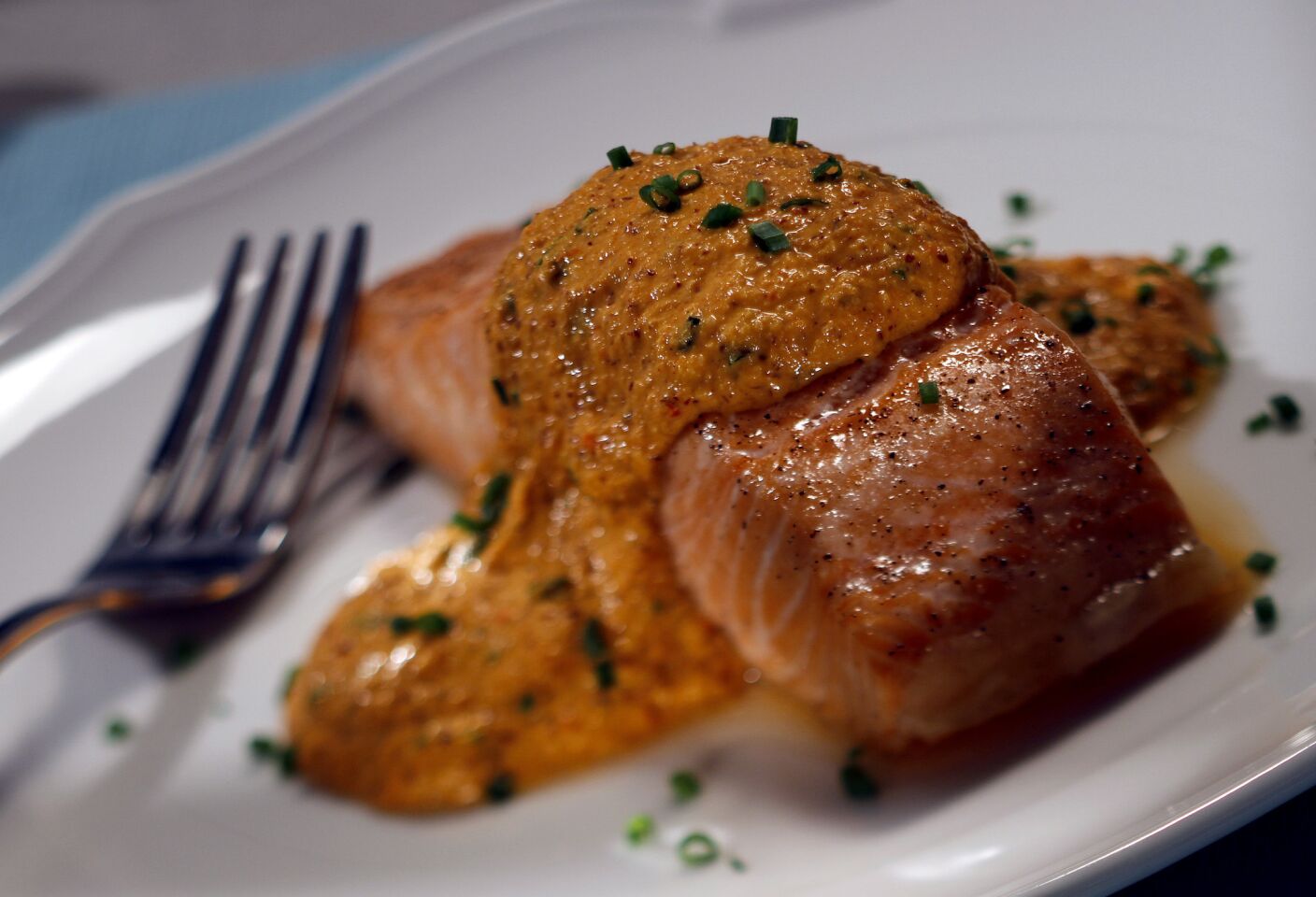 Roasted salmon with red pepper hazelnut pesto. Recipe here.