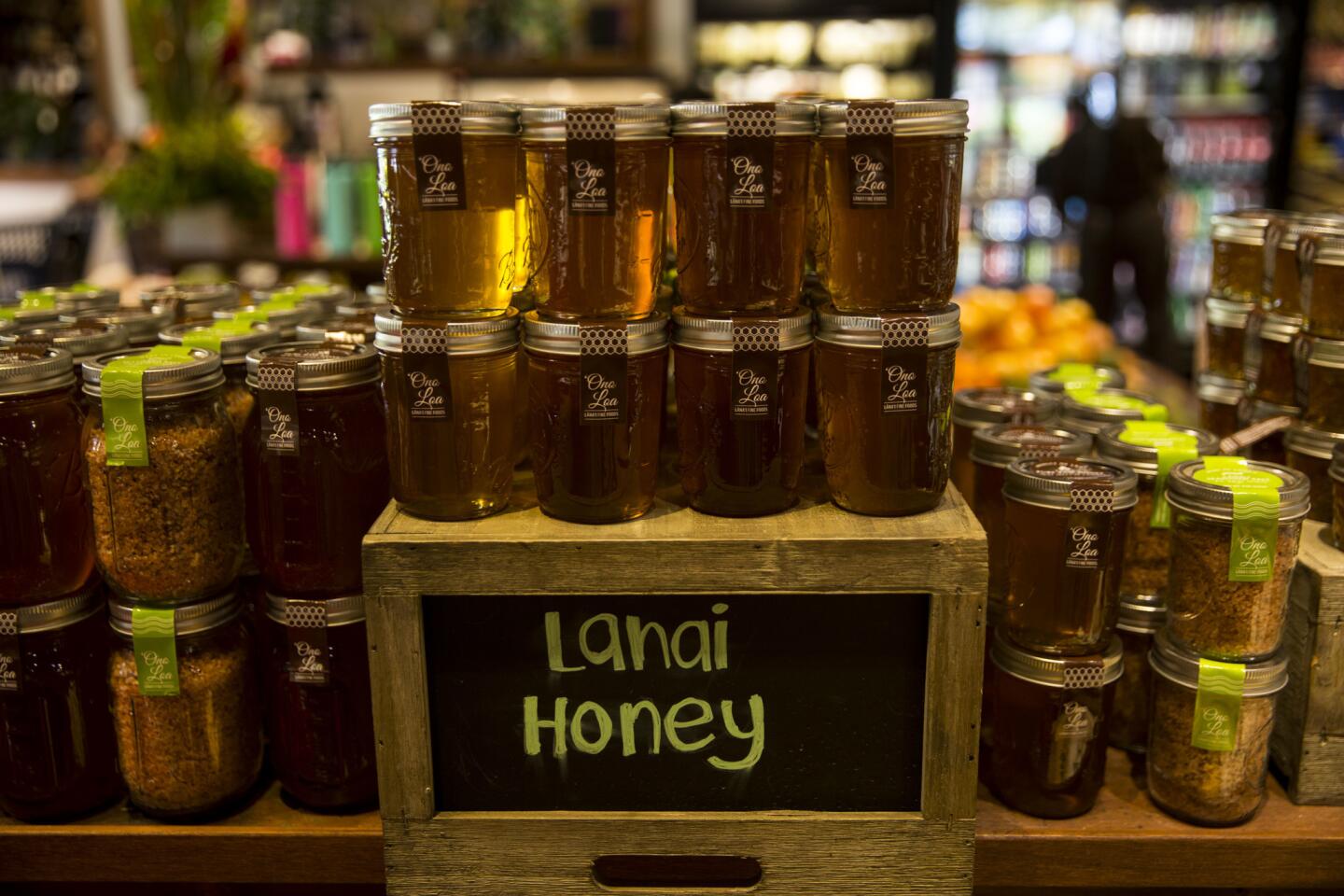 Honey made on the island, at Richards Market in Lanai City on Lanai, Hawaii.