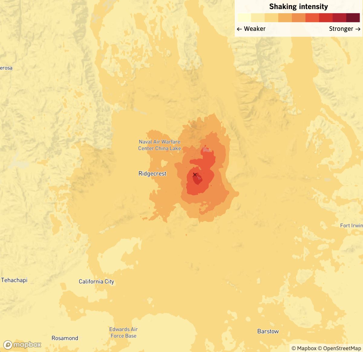 A map of the shaking intensity from the earthquake