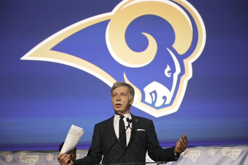 St. Louis Rams owner Stan Kroenke takes questions from the media at a news conference at The Forum in Inglewood on Jan. 15.