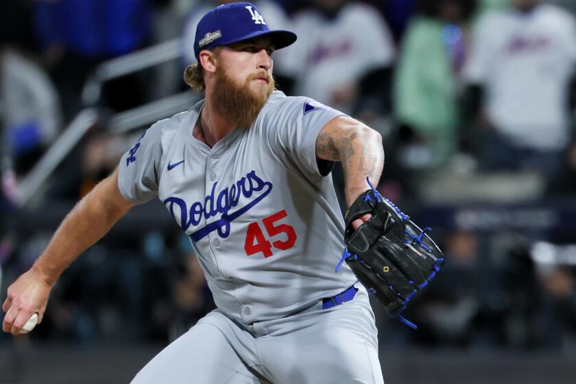 NEW YORK, NEW YORK - OCTOBER 16: Michael Kopech #45 of the Los Angeles Dodgers delivers.