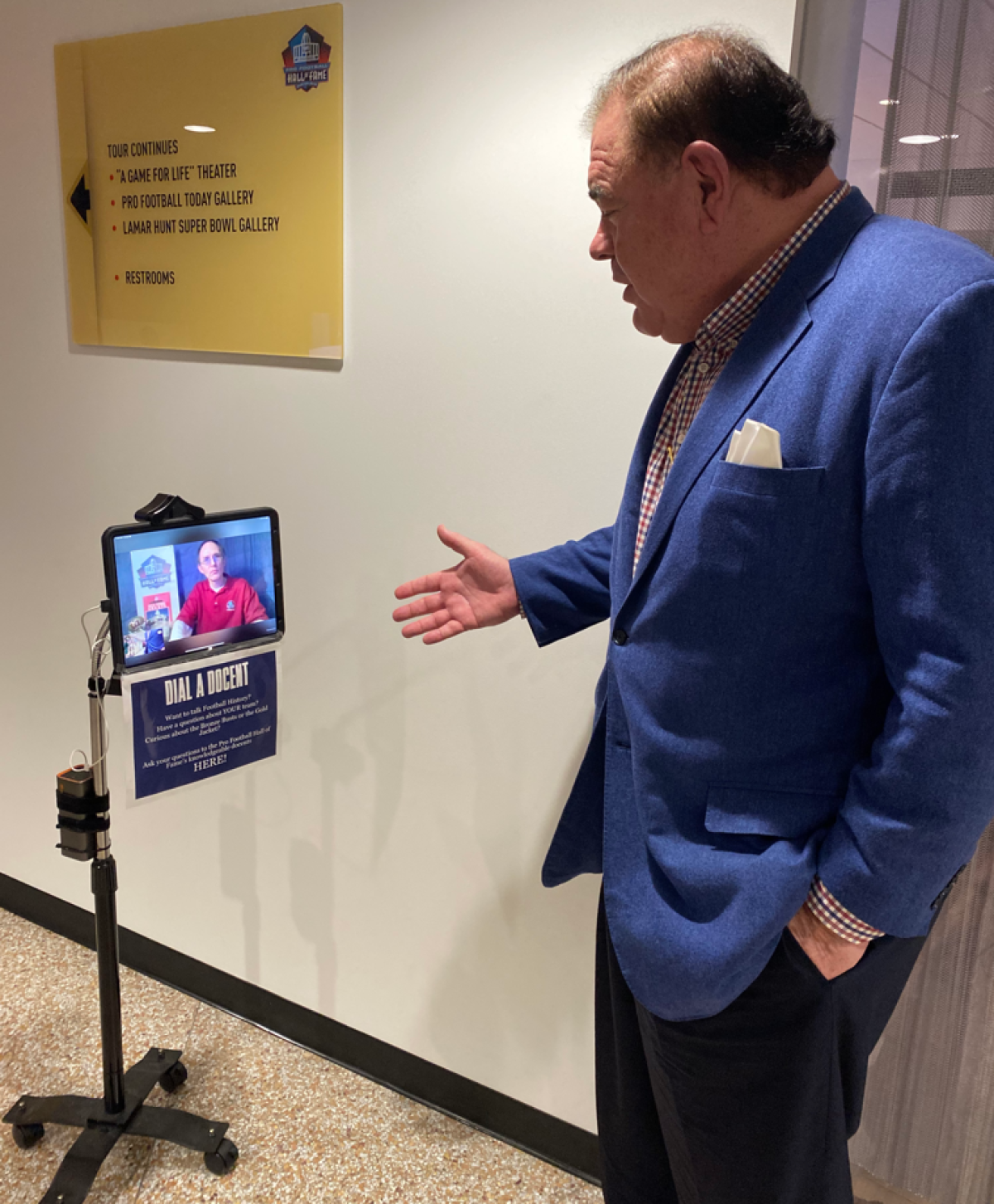Pro Football Hall of Fame president and chief executive David Baker talks to virtual docent Steve Flack.