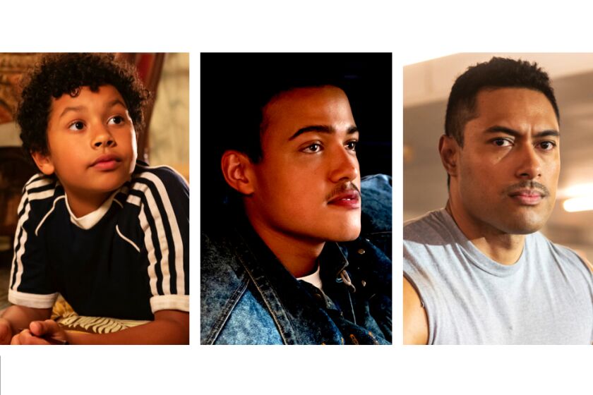 Actors that play Dwayne Johnson in "Young Rock" at various ages. (L-R) Adrian Groulx(10 years old), Bradley Constant(15 years old), and Uli Latukefu(18-20 years old).