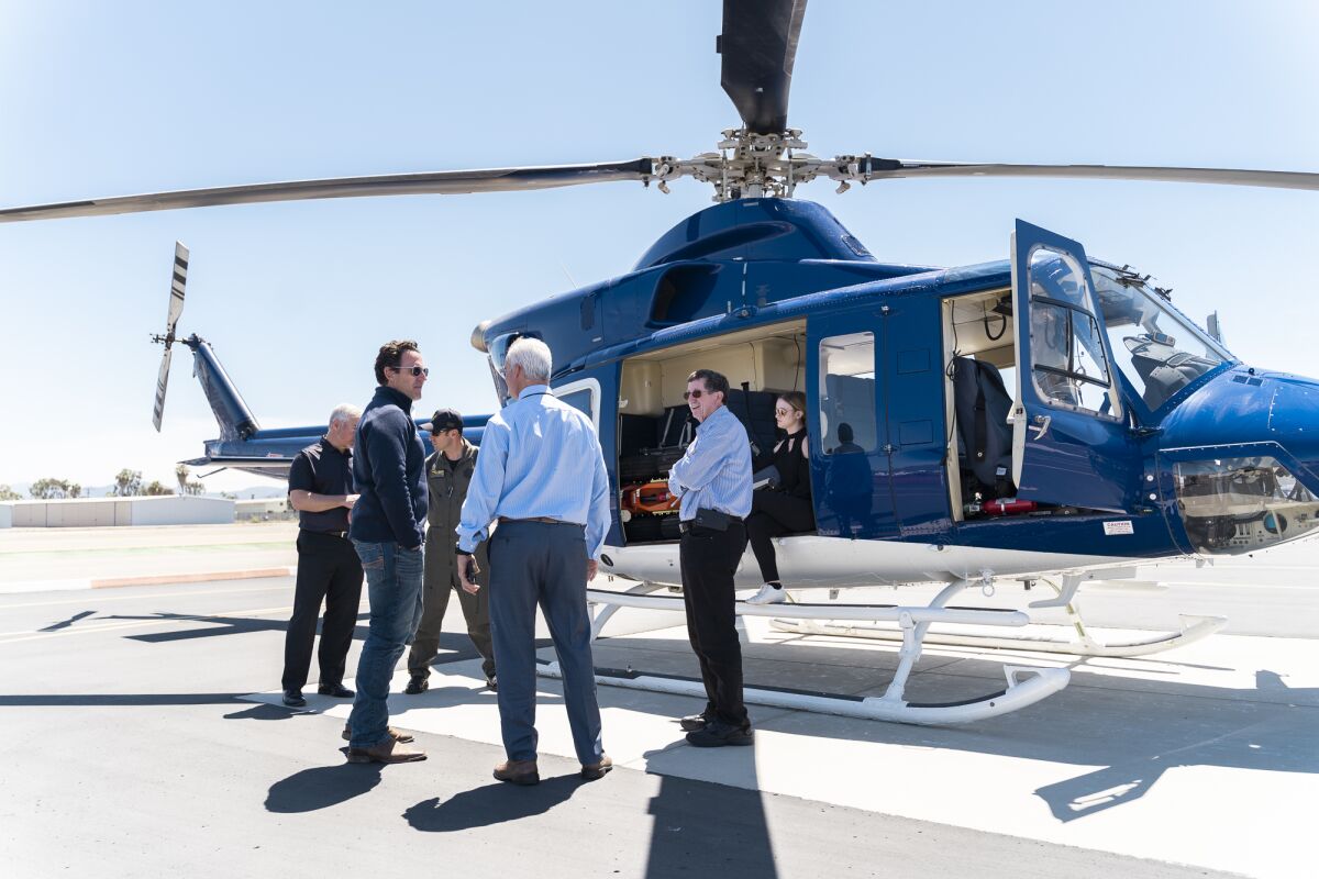 Board of Supervisors Chair Nathan Fletcher recently checked out a Bell helicopter at Gillespie Field.