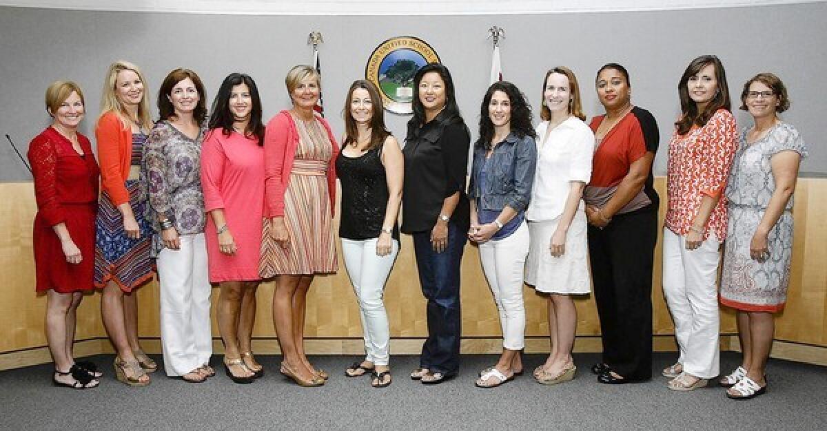 The newly installed PTA Executive Board for Paradise Canyon Elementary School Lisa Fungo, Kelli Kunkle Day, Amber Franklin, Soraya Danscecs, Michelle Sabourin, President Sharon Rae, Marilyn Young, Melissa Corrente, Christa Evans, Yanick Edwards, Christina Snow and Billie Melillo at the LCUSD District Office in La Canada Flintridge on Monday, June 3, 2013.