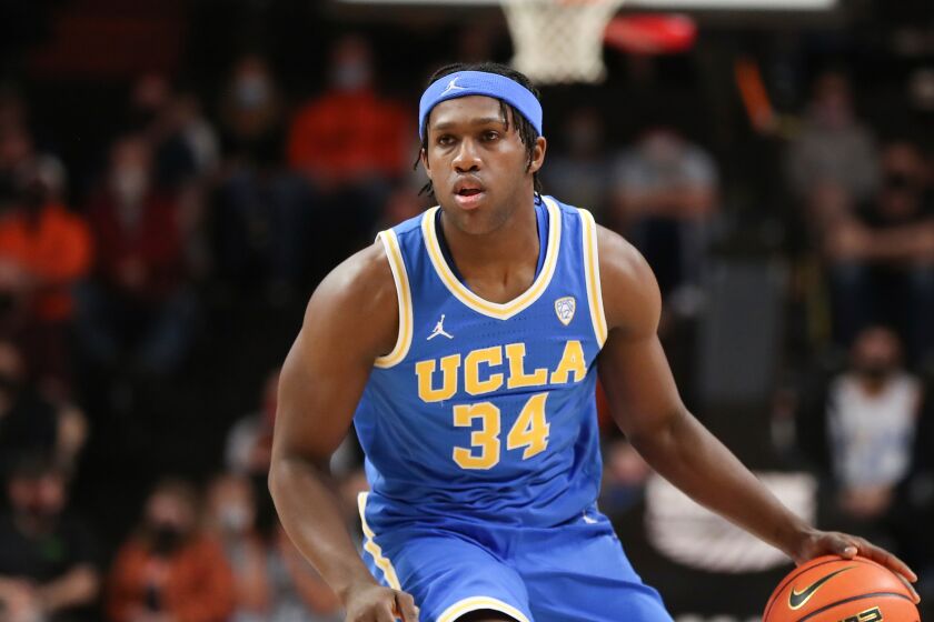 UCLA guard David Singleton plays during an NCAA college basketball game against Oregon State