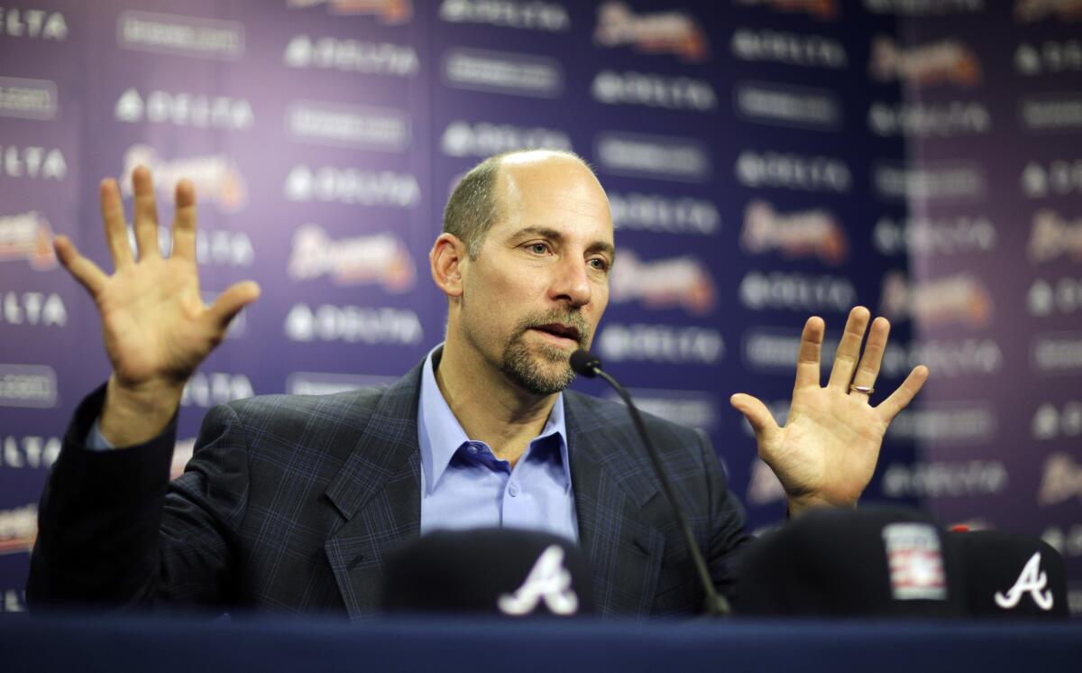Former Atlanta Braves pitcher John Smoltz speaks at a news conference Tuesday after his election to the baseball Hall of Fame.