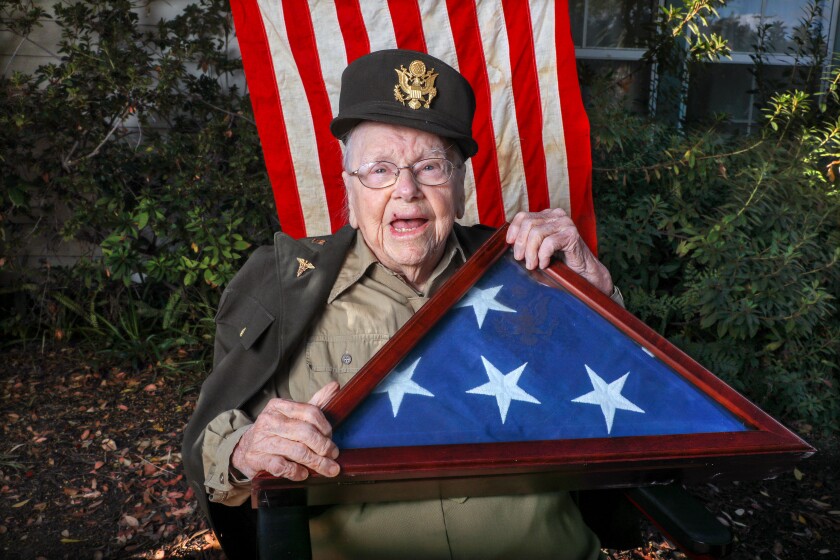 World War II veteran Betty Gilby, 101, at her Fallbrook home this week.  