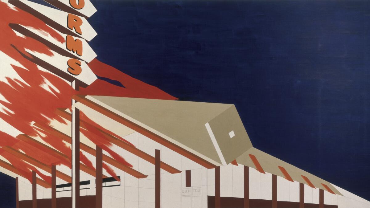 Ed Ruscha, "Norm's, La Cienega, on Fire," 1964, oil and pencil on canvas, 64 1/2 x 124 3/4 x 2 1/2 inches (163.8 x 316.9 x 6.4 cm)