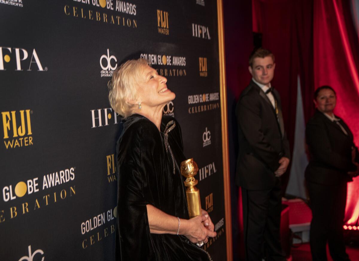 Glenn Close attending the official after-party of the Golden Globe awards.