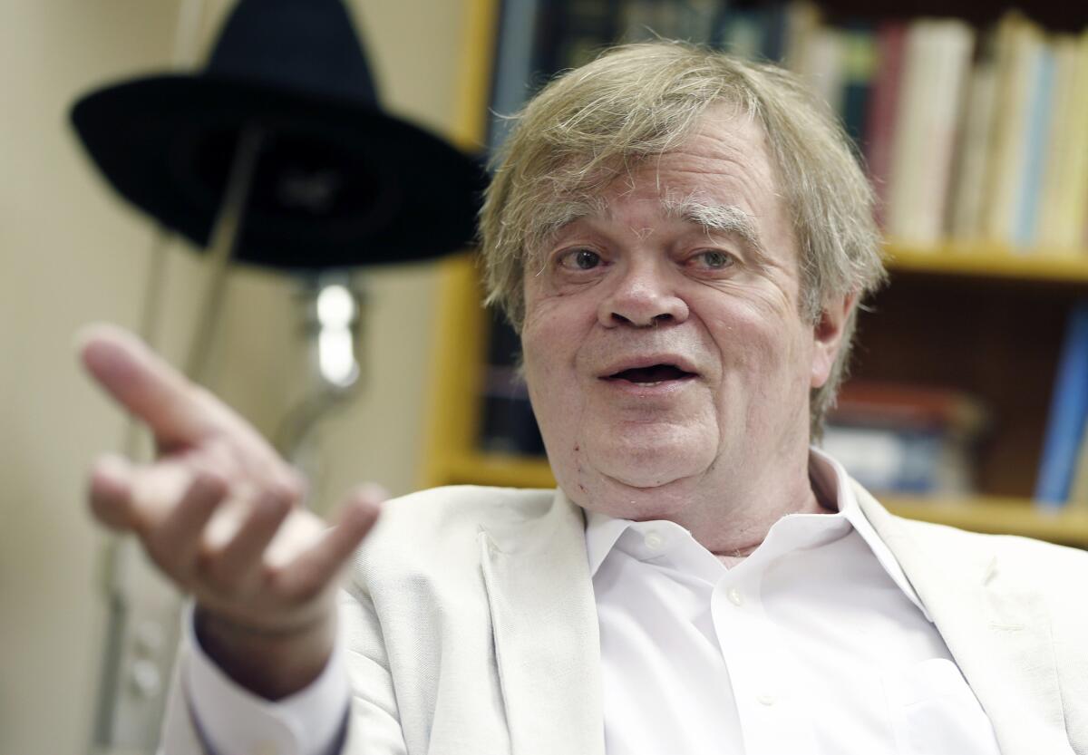 Garrison Keillor speaks during a July 2015 interview in St. Paul, Minn.