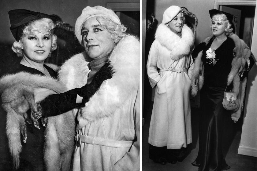 Oct. 7, 1935: Actress Mae West and District Attorney investigator Harry Dean - impersonating Mae West â during investigation of extortion plot against West.