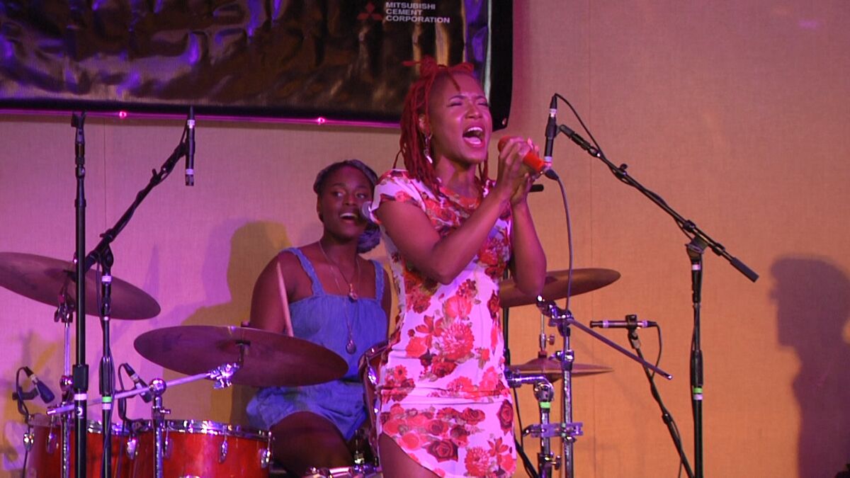 Tierinii  and Tikyra Jackson of Southern Avenue are shown recording their set for the San Diego Blues Festival. 