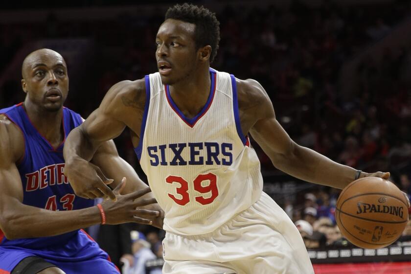 Philadelphia 76ers small forward Jerami Grant drives to the basket during a win over the Detroit Pistons on Wednesday.