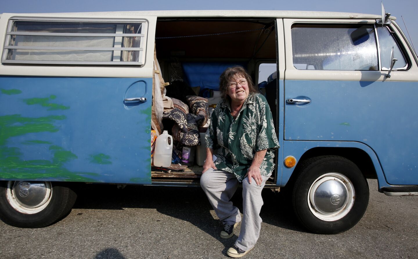 Barbara Lundquist, 71, was evacuated from Idyllwild and spent the night in her 1969 VW van parked near Lake Hemet. Evacuation orders affecting about 6,000 people remained in force Thursday as the Mountain fire near Idyllwild and Fern Valley continued to burn.