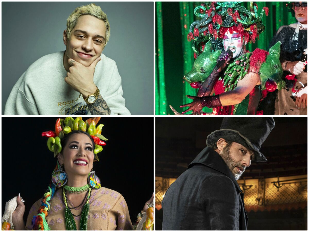 Pete Davidson, left, Taylor Mac, Andrew Lincoln and Lila Downs
