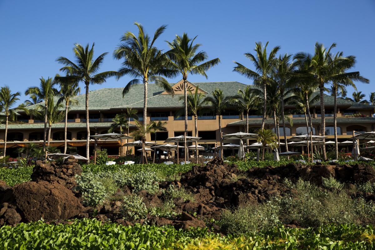 Original Hawaiian structures remain on the grounds of the Four Seasons Resort in Lanai City on the Hawaiian island of Lanai.