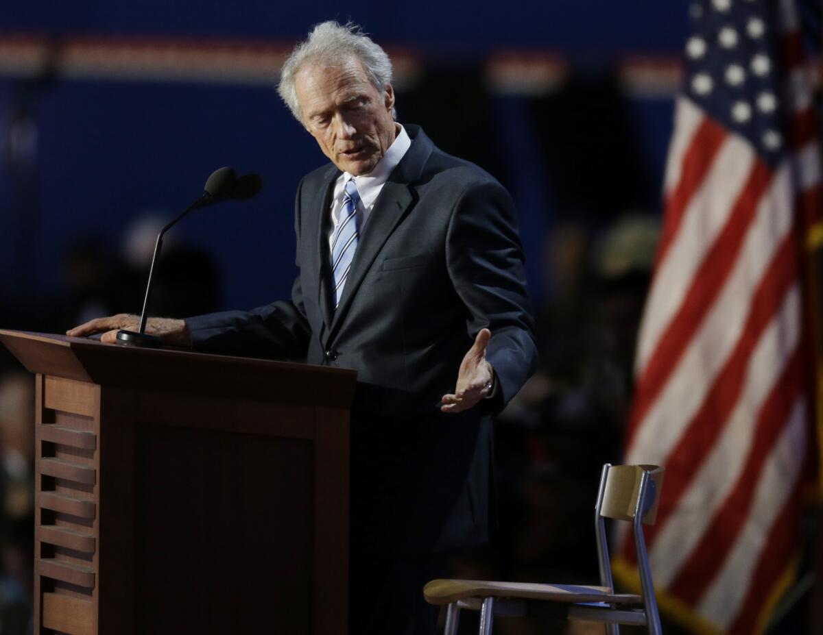 Clint Eastwood addresses an empty chair at the 2012 Republican convention.