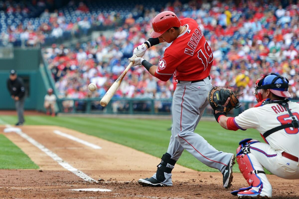 Efren Navarro is hitting .357 in five major league games with the Angels this season.